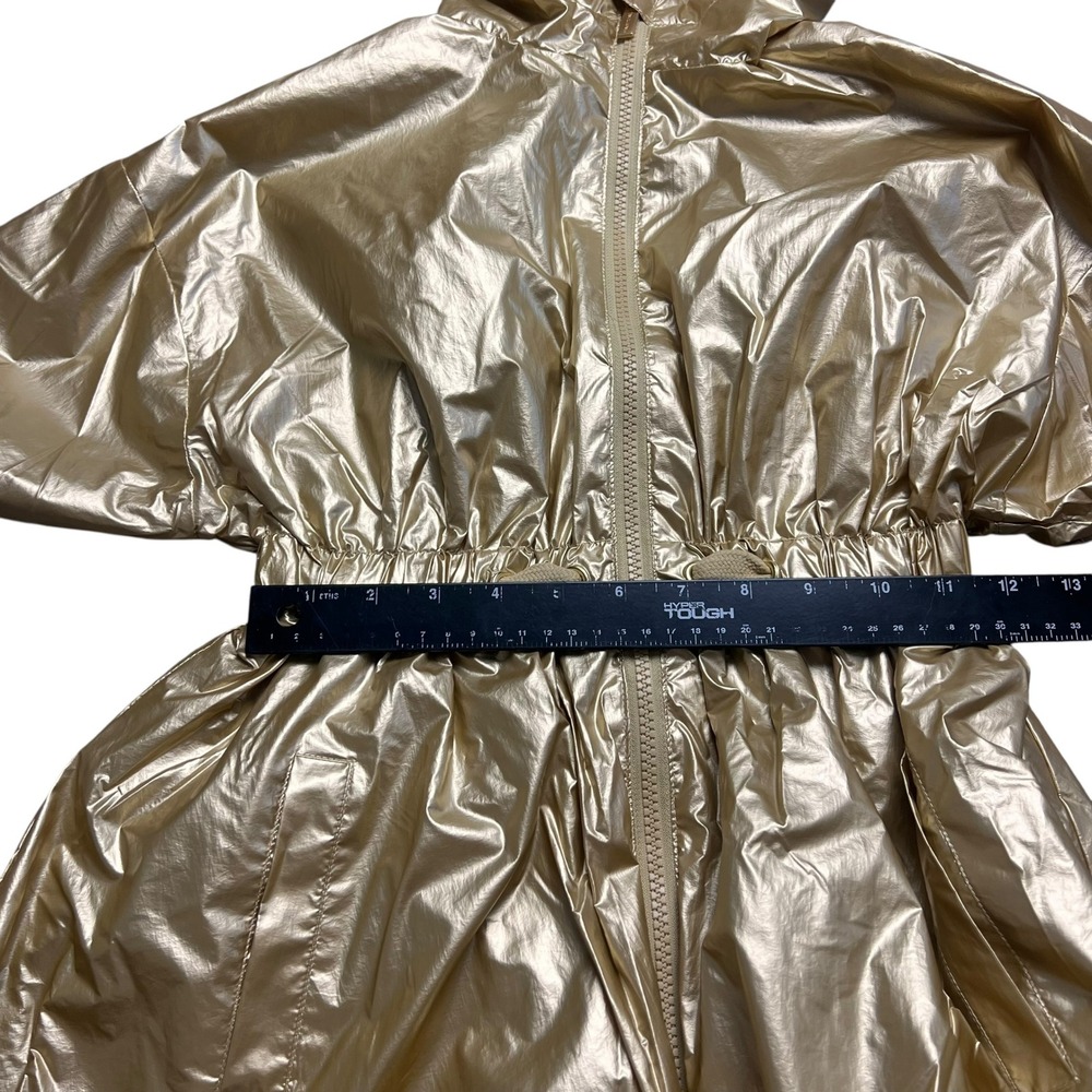 Habitual Girl Gold Metallic Hooded Windbreaker Jacket Size 7/8 Bubble Hem - Picture 6 of 9